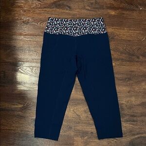 Tory Sport Women's Navy Leggings with Patterned Waistband